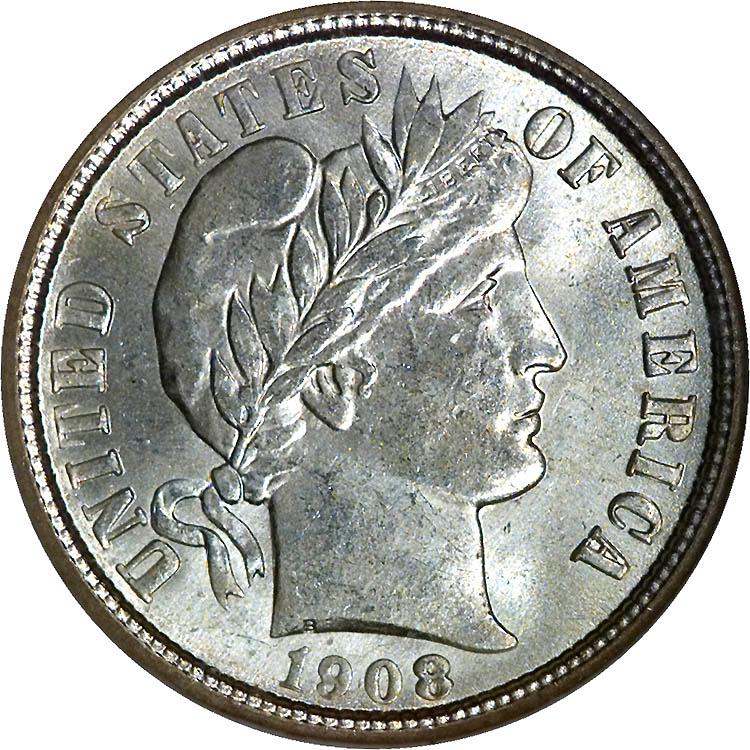 1908 O Coins Barber Dime
