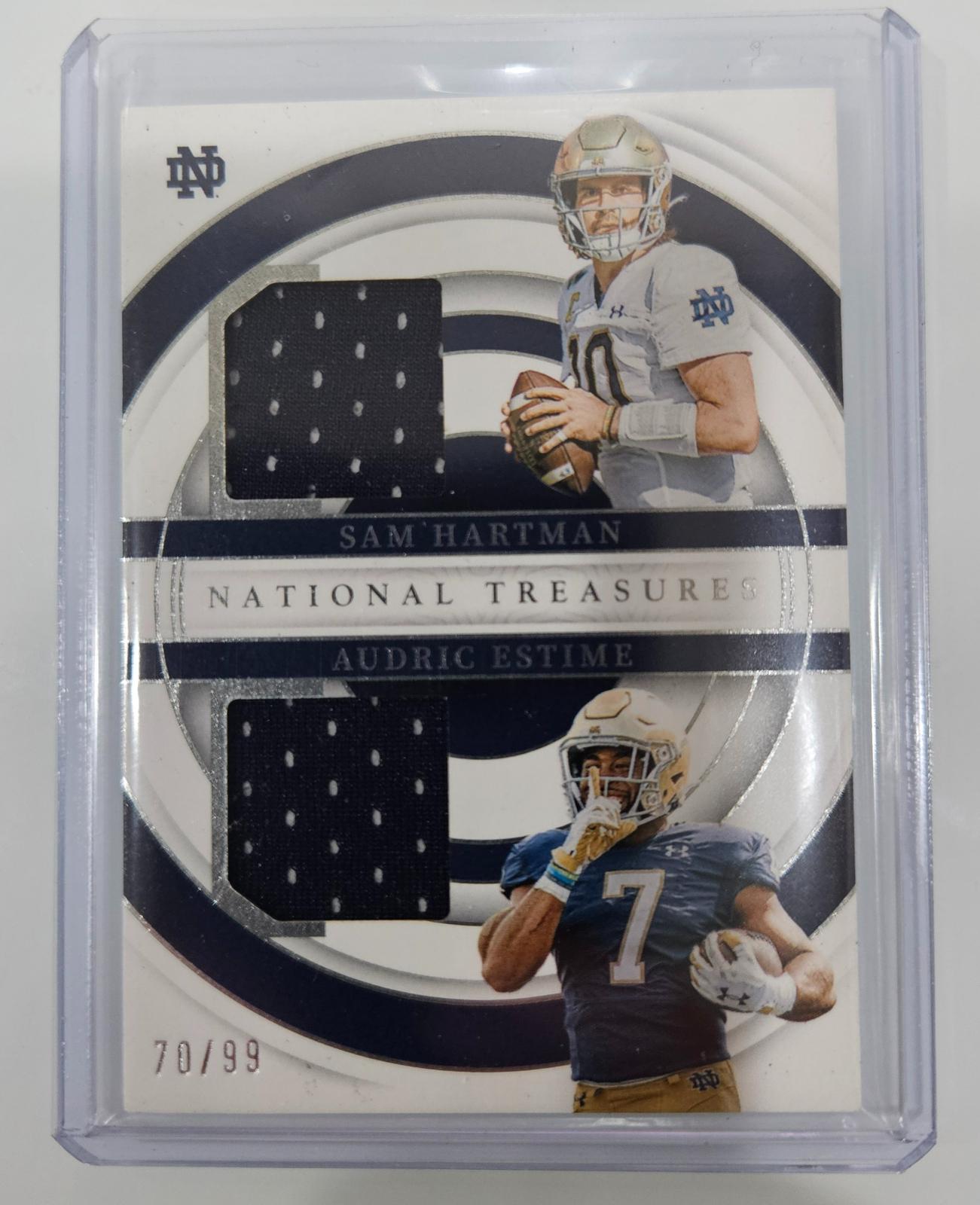 Sam Hartman / Audric Estime #TDM-ND Football Cards 2024 Panini National Treasures Collegiate Team Dual Materials
