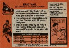 Back Of Card | Eric Vail Hockey Cards 1975 Topps