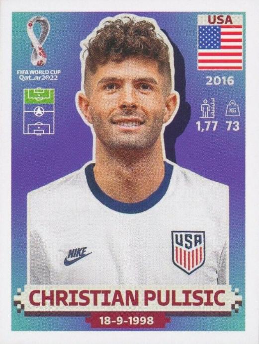 Christian Pulisic #USA18 Soccer Cards 2022 Panini World Cup Qatar Stickers