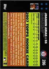 Back Of Card | Joaquin Arias Baseball Cards 2007 Topps