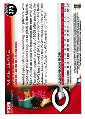 Back Of Card | Mike Leake Baseball Cards 2010 Topps
