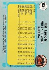Back Of Card | Ed Lynch Baseball Cards 1982 Fleer