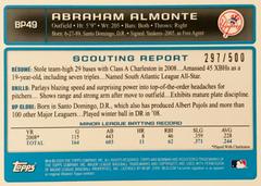 Rear | Abraham Almonte [Blue] Baseball Cards 2009 Bowman Prospects