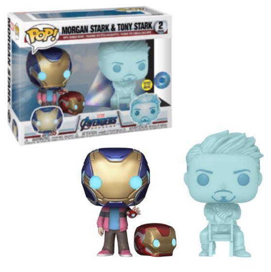 Morgan Stark & Tony Stark 2 Pack Avengers: Endgame Funko Pop GITD exclusive box and figure