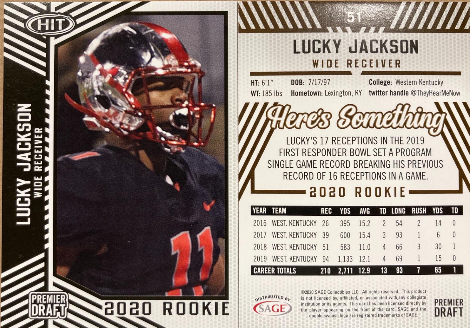 Lucky Jackson #51 Football Cards 2020 Sage Hit