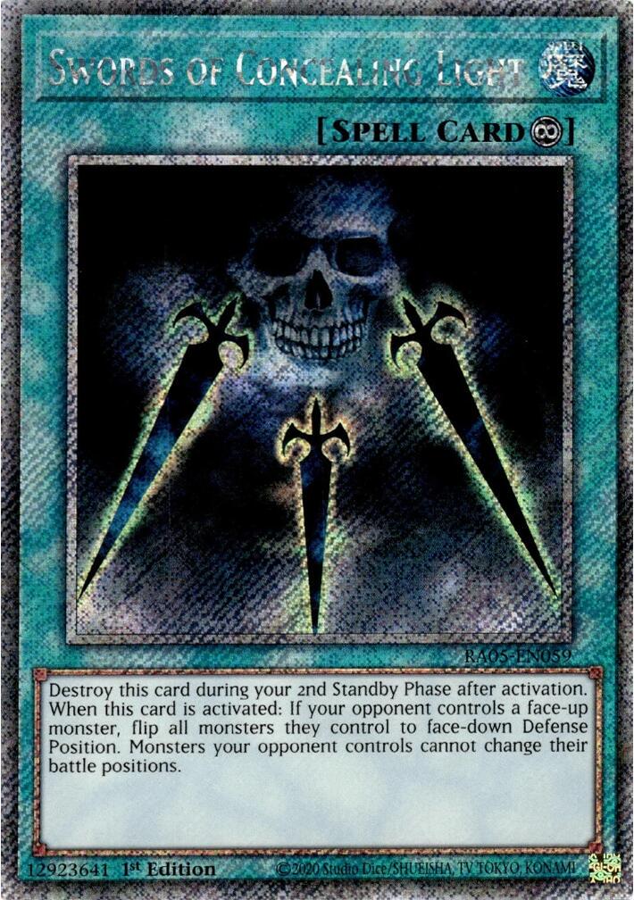 Swords of Concealing Light [Platinum Secret Rare] RA05-EN059 Prices | YuGiOh  Rarity Collection 5 | YuGiOh Cards