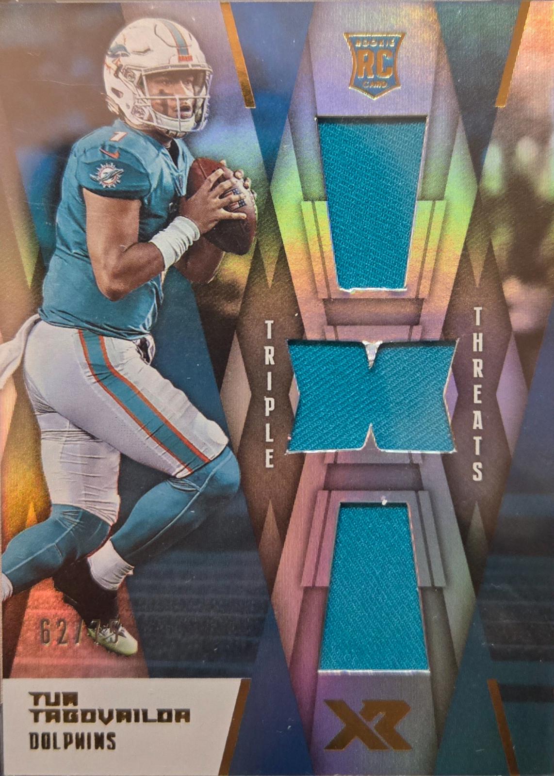 Tua Tagovailoa #RTM-TT Football Cards 2020 Panini XR Rookie Triple Threats Materials
