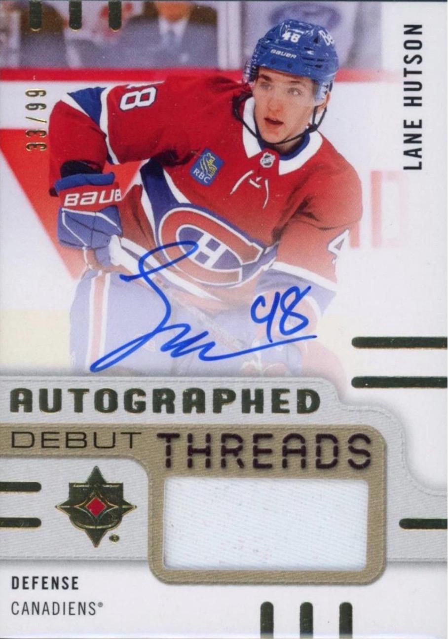 Lane Hutson #ADT-LH 2024 Ultimate Collection Autograph Debut Threads Hockey