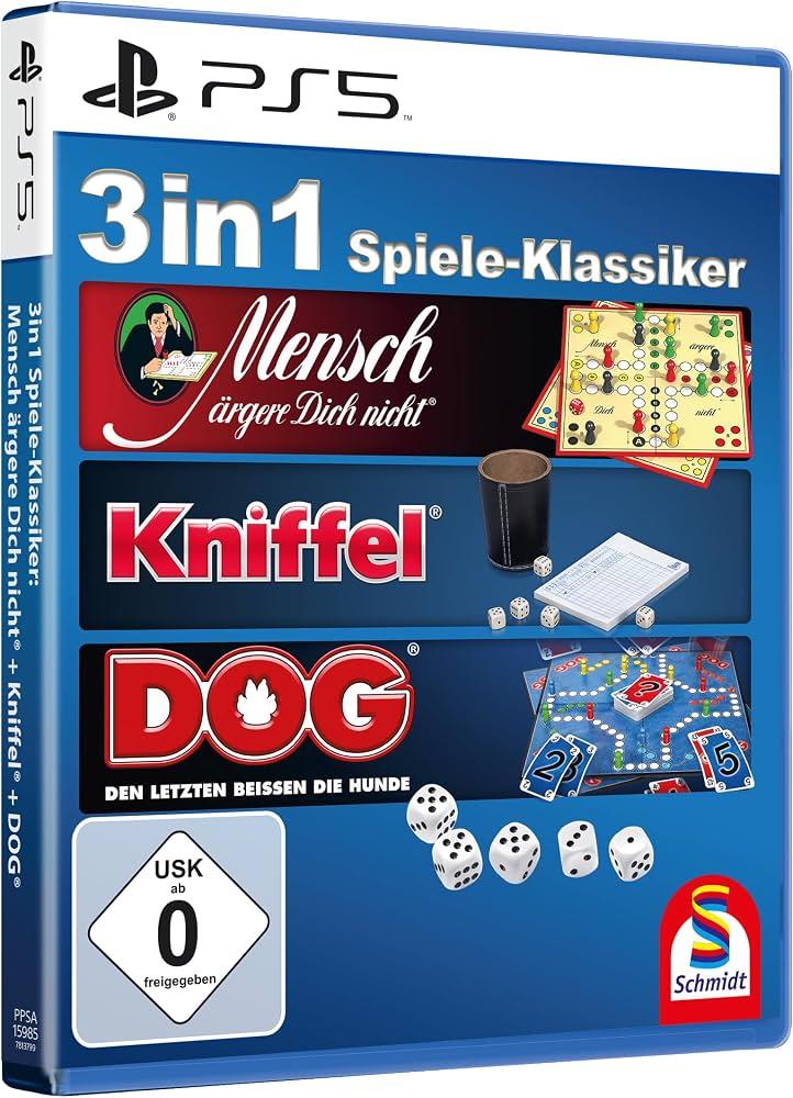 Carátula de 3-In-1 Spiele-Klassiker: Mensch Argere Dich Nicht + Kniffel + Dog para PS5 (edición PAL España)