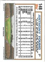 Back Of Card | Anthony Young Baseball Cards 1992 Topps