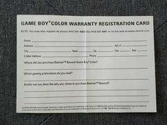 Registration Card Back | Batman Beyond: Return of the Joker GameBoy Color