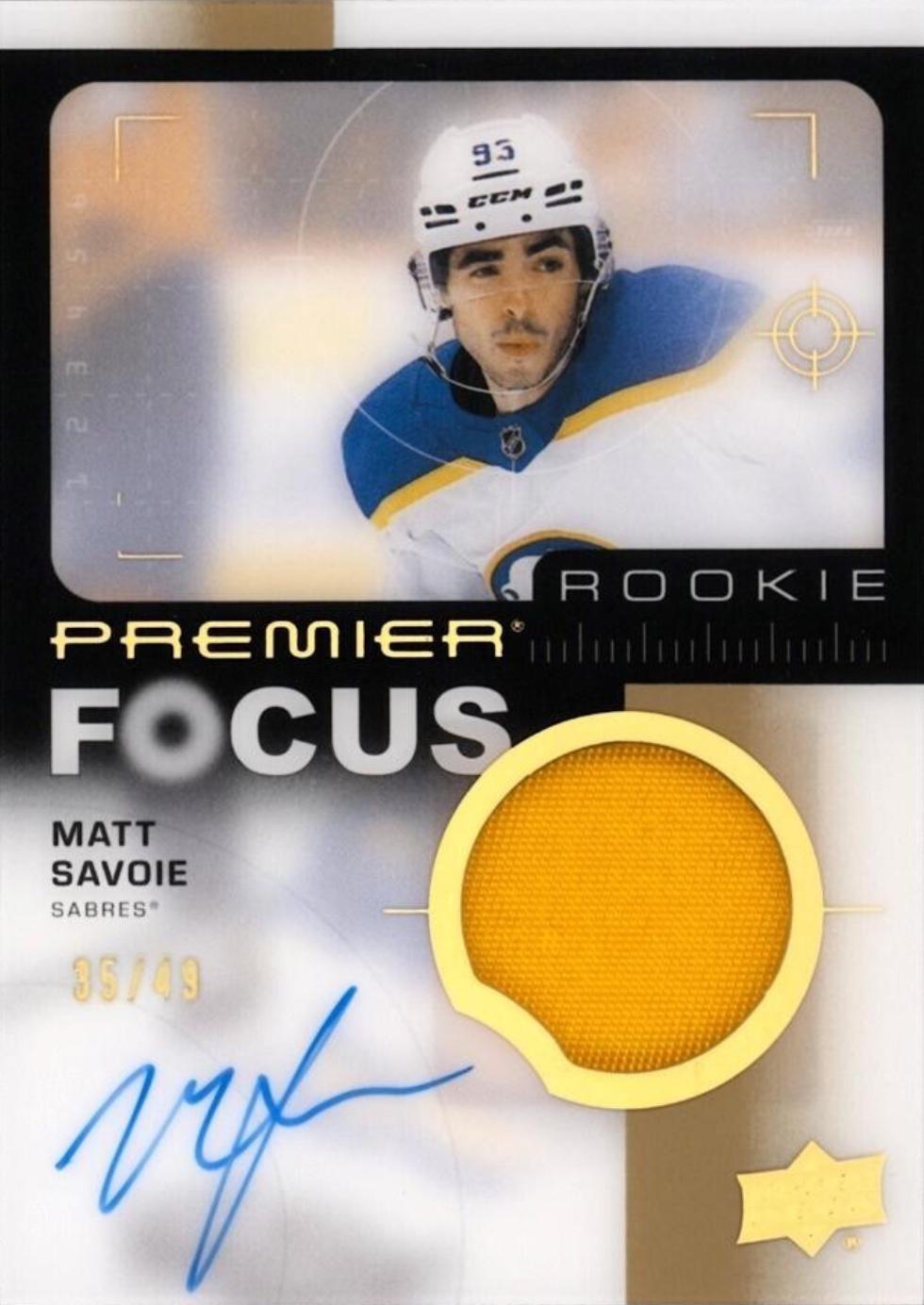 Matt Savoie #PFR-MS 2023 Upper Deck Premier Focus Auto Patch Rookie Hockey