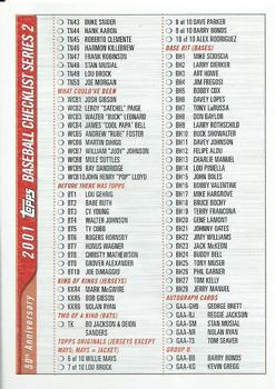 Checklist 4 - Inserts Baseball Cards 2001 Topps