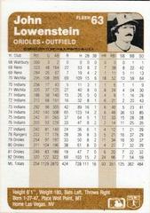 Back Of Card | John Lowenstein Baseball Cards 1983 Fleer