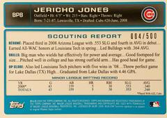 Rear | Jericho Jones [Blue] Baseball Cards 2009 Bowman Prospects