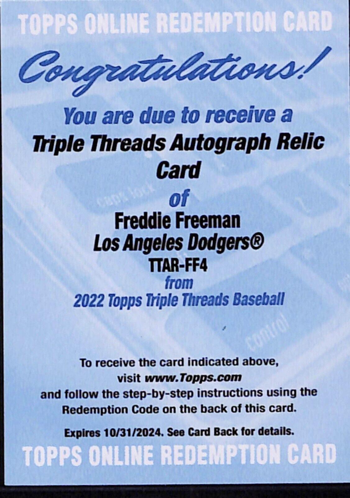Freddie Freeman #TTAR-FF4 2022 Topps Triple Threads Baseball Autograph Relics