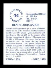 Back | Hank Aaron Baseball Cards 1975 SSPC