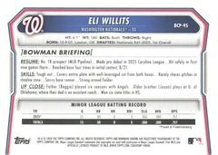Back Of Card | Eli Willits [Mojo Refractor] Baseball Cards 2026 Bowman Chrome Prospect