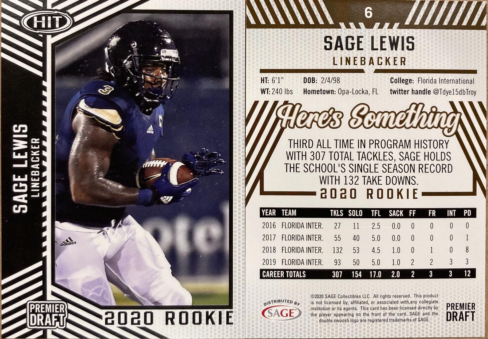 Sage Lewis #6 2020 Sage Hit Football