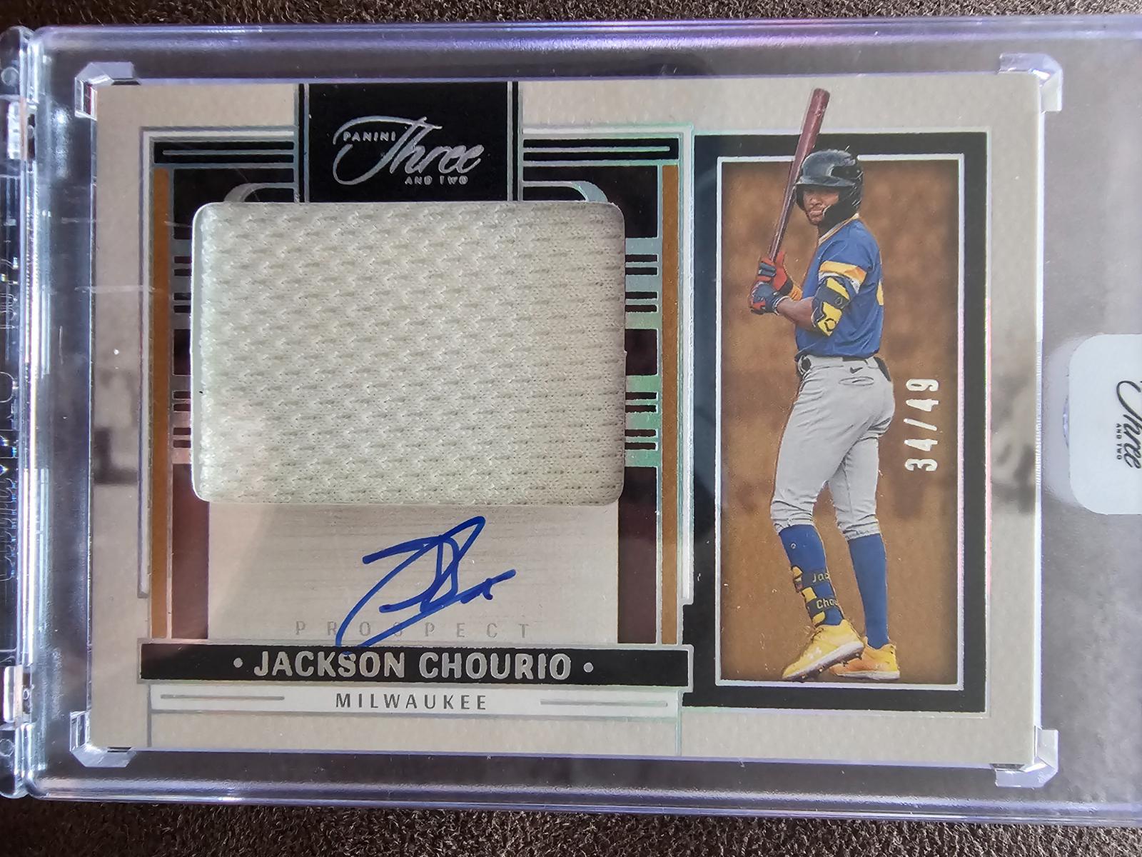 Jackson Chourio #79 2024 Panini Three and Two Baseball Prospect Jersey Autographs