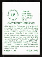 Back | Gary Thomasson Baseball Cards 1975 SSPC