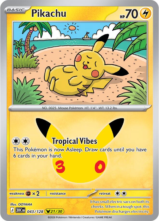 Pikachu #43 Pokémon Card from Pokemon 30th Celebration Set #43