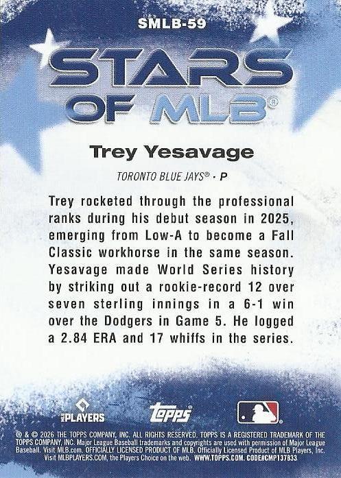 Trey Yesavage #SMLB-59 Prices [Rookie] | 2026 Topps Series 2 Stars Of ...