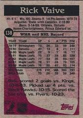 Back Of Card | Rick Vaive Hockey Cards 1984 Topps