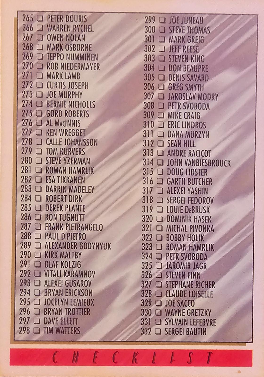 Checklist 265-396 #527 Hockey Cards 1993 Topps Premier