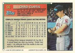 Back Of Card | Chad Curtis Baseball Cards 1994 Topps