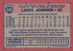 Back Of Card | Lance Johnson Baseball Cards 1991 Topps