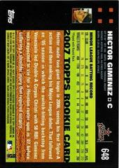 Back Of Card | Hector Gimenez Baseball Cards 2007 Topps