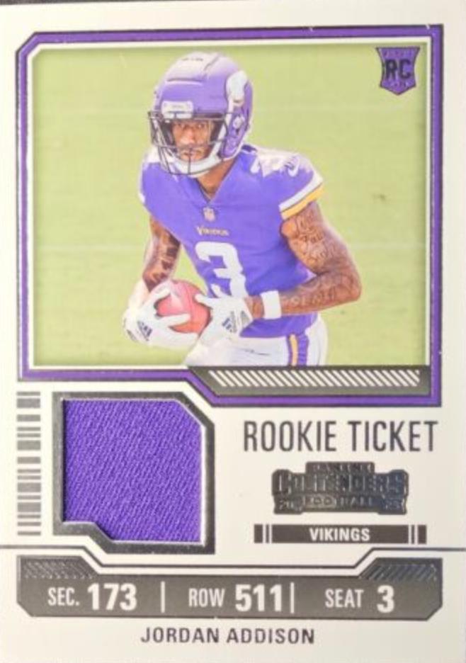Jordan Addison #TS20 Football Cards 2023 Panini Contenders Rookie Ticket Swatch