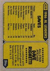Back Of Card | Dave Righetti Baseball Cards 1987 Topps