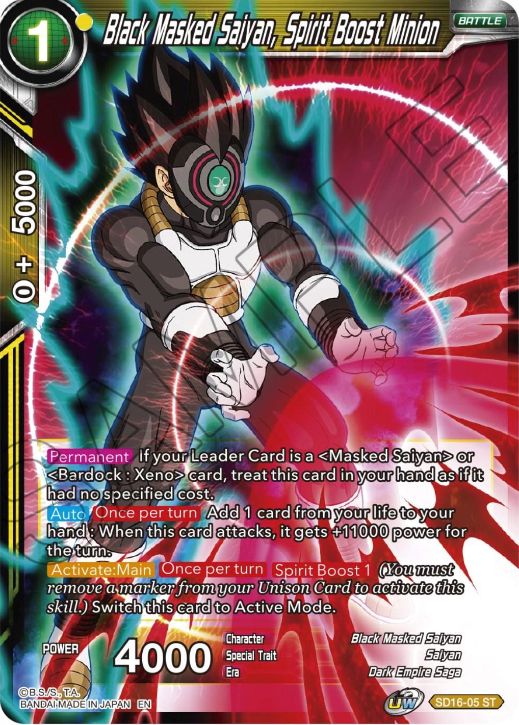 Black Masked Saiyan, Spirit Boost Minion SD16-05 Dragon Ball Super Cross Spirits