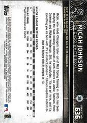 Back Of Card | Micah Johnson Baseball Cards 2015 Topps