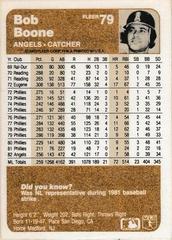 Back Of Card | Bob Boone Baseball Cards 1983 Fleer