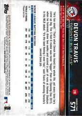 Back Of Card | Devon Travis Baseball Cards 2015 Topps