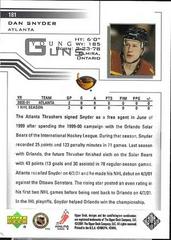 Back Of Card | Dan Snyder Hockey Cards 2001 Upper Deck