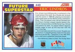 Back | Eric Lindros [Future Superstar] Hockey Cards 1990 Score
