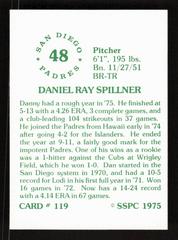 Back | Dan Spillner Baseball Cards 1975 SSPC