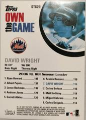 Back | David Wright Baseball Cards 2007 Topps Own the Game