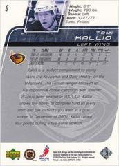 Back Of Card | Tomi Kallio Hockey Cards 2002 Upper Deck
