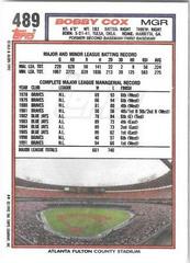 Back Of Card | Bobby Cox Baseball Cards 1992 Topps