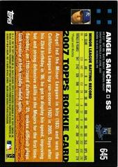 Back Of Card | Angel Sanchez Baseball Cards 2007 Topps