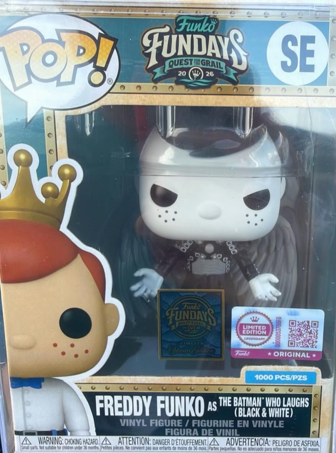 Freddy Funko As The Batman Who Laughs #SE San Diego Comic-Con Funko Pop Black And White box and figure