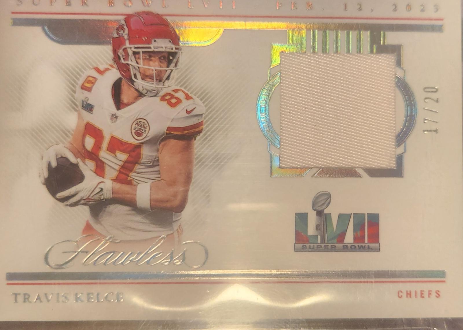 Travis Kelce #SBS-TK Football Cards 2022 Panini Flawless Super Bowl Swatch