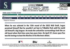 Back Of Card | Logan Evans Baseball Cards 2025 Topps Update