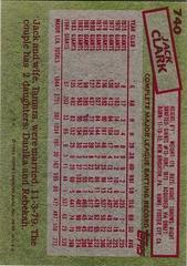 Back Of Card | Jack Clark Baseball Cards 1985 Topps